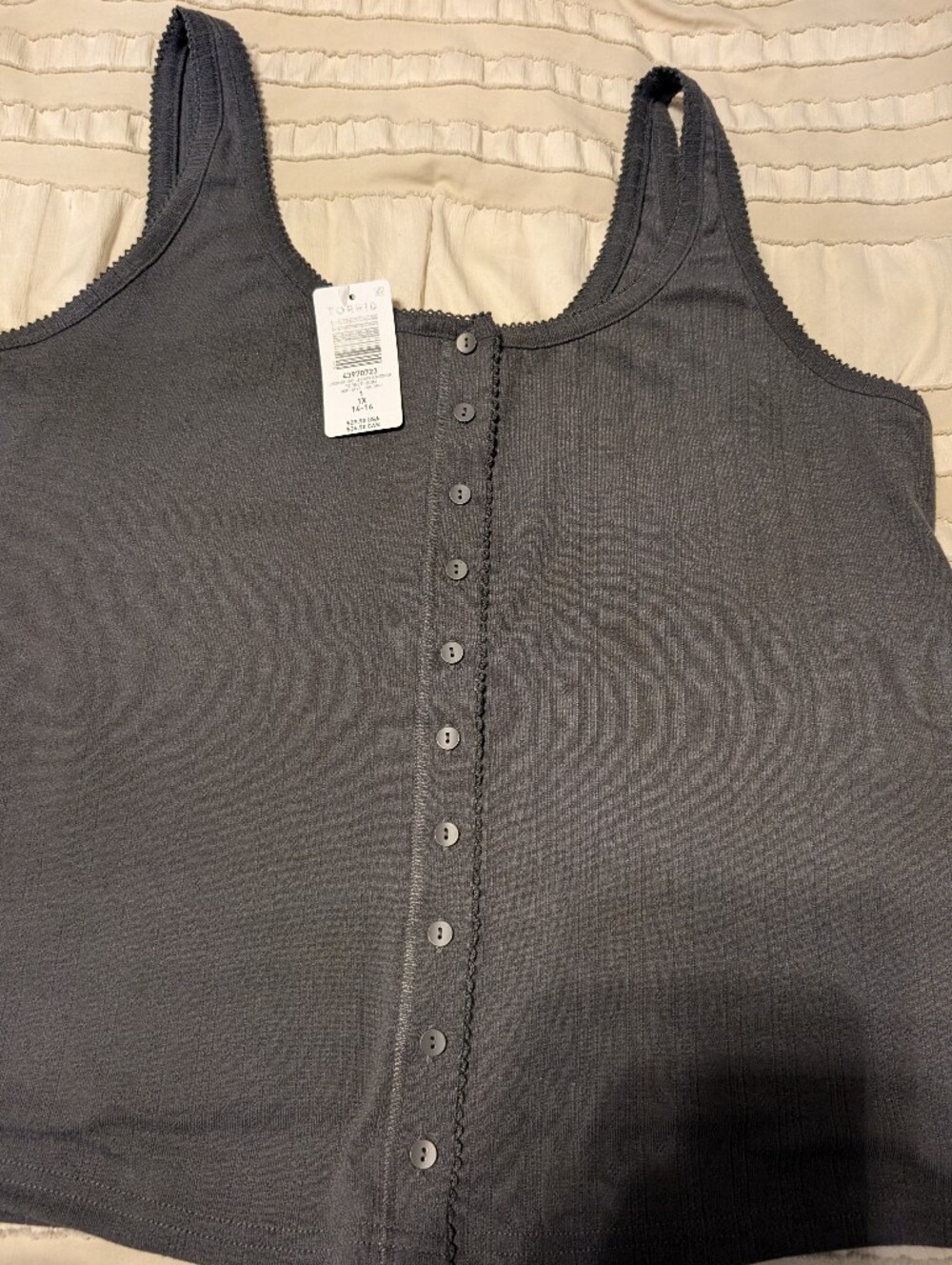 Women's Charcoal Button-Front Ribbed Tank Top